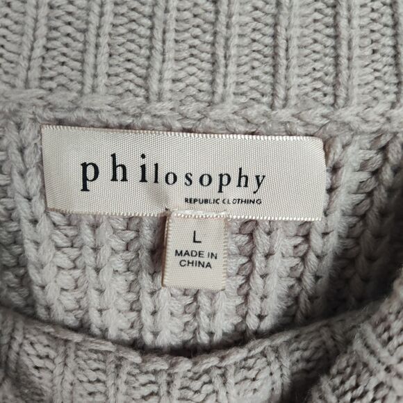 Philosophy Sweater Women's L Light Pink Chunky Knit Short Length Long Sleeves - Picture 5 of 7